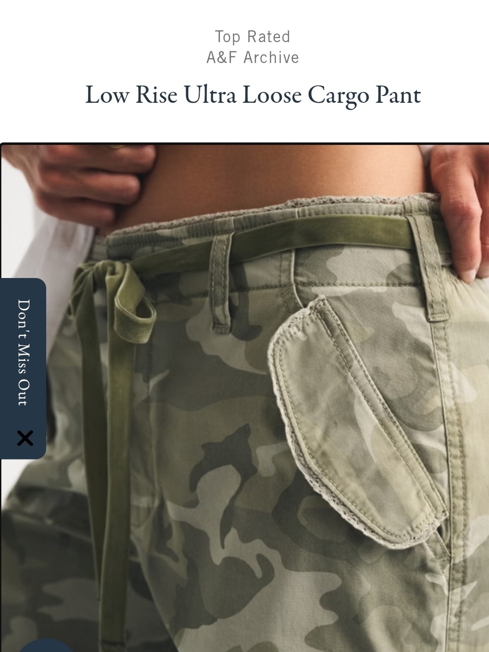 NWT Abercrombie & Fitch Olive Camo Low-Rise Cargo Pants